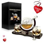 Whiskey Decanter Set World Etched Globe Decanter Antique Ship Glass Stopper Pour Funnel Liquor Dispenser Spirits Scotch Bourbon Vodka Rum Brandy (Decanter 850 ml Complete Set)