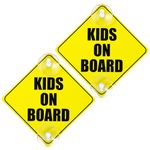 GEEHUA Kids on Board Car Safety Signs, 2 PCS 5"x5" Warning Car Sign Stickers with Double Suction Cups Baby in Car Sticker Marks for Car Window Cling Reusable Durable Decal