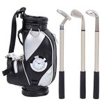 Desktop Golfball Pen Stand,Mini Desktop Golfball Bag Pen Clock Pu Leather With Golfball Pens Souvenir Set Gift Business Gifts Office Desktop Golfball Pen Stand Unique Gifts(Black