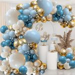 Dusty Blue Balloons Garland Kit,140pcs Fog Blue Royal Blue Pastel Blue Sand White Metallic Gold latex Balloons for Boy Baby Shower Bridal Shower Wedding Anniversary Birthday Party Decorations Supplies