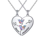 JZMSJF S925 Sterling Silver Best Friends Necklaces Matching Heart Friendship Necklaces for 2 BFF Gifts Jewelry Set, Sterling Silver, Cubic Zirconia