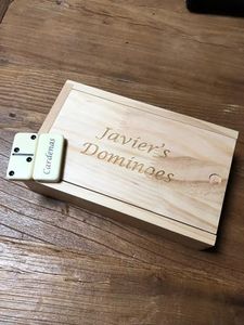 WE Games Personalized Double 6 Dominoes in Wooden Case, Dominoes Set for Adults, Customized Gifts
