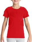 DEVOROPA Youth Boys Padded Football Shirt Baseball Lacrosse Compression Undershirt Chest Protector Rib Heart Shoulder Gear Red L