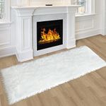 TENNOLA 2x6 Rug Runner Faux Sheepskin Rugs for Living Room Fluffy Washable Rugs for Bedroom Nursery Room Luxury Room Decor White Fur Rug Rectangle Carpet