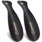 ZOMAKE Metal Shoe Horn Small Shoehorn Set of 2 - Travel Shoe Horns for Seniors Men Women Kid - 7.5 inch Stainless Steel Shoe Horn with Hook(2Pcs Black)