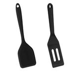 2 Pack Small Silicone Spatula Heat Resistant Slotted Spatulas, Mini Nonstick Silicone Serve Turner, Small Spatulas for Kitchen Cooking, Heat Resistant Cookie Slotted Spatula (Black)