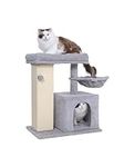 Ouritsu Cat Tree, Luxury Tall Cat Scratching Post, Large Base Cat Tower for Large Cat, Kitten, Indoor, Extra Large Condo, Widened Plush Top Perch Removable Mat, Fluffy Basket, Gray, MF002GA