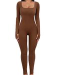 Svanco Ribbed Unitards Women Full Body Romper Square Neck Yoga Jumpsuit Long Sleeves Skinny Tracksuit Workout Playsuits Outfit S-L