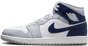 Jordan Men's 1 Mid White/Midnight Navy-Wolf Grey (DQ8426 104), White/Midnight Navy-wolf Grey, 9