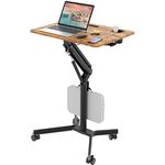 JOY worker Mobile Standing Desk, 28 inch Small Height Adjustable Rolling Laptop Desk, Portable Sit Stand Desk with Lockable Wheels, Ergonomic Desktop Table for Home Office, Rustic Brown