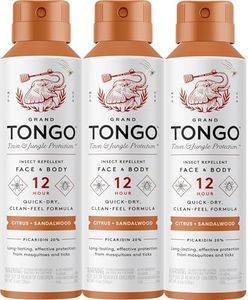 Grand Tongo Citrus + Sandalwood Insect Repellent, 12-Hour Mosquito & Tick Protection, Picaridin-Based, Water-Based, Lightweight, Quick-Drying, Vanishing Scent, DEET Alternative, Face & Body Use,3 Pack
