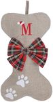 AUAWMLK Personalized 15in Letter Christmas Stocking Linen Style Bone Shaped Xmas Decorations for Pet Dogs(Letter M)