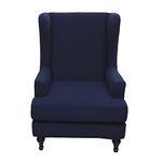 Highdi Wingback Chair Covers 2 Piece Stretch Wing Chair Slipcover, Solid color Washable Spandex Fabric Sofa Cover Furniture Protector for Armchair Chairs Living Room Bedroom Hotel (navy blue)