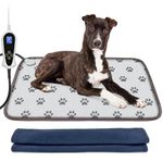 Bestio Cat Heating Pad,Pet Heated Pad with Adjustable Thermostat Controller (1-24 Hours) and Chew Resistant Steel Cord, Electric Heated Cat Bed with One Plush Cover(Paw,34x21inch)