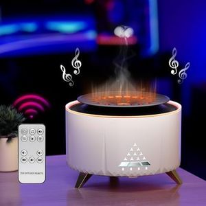 Diffuseur Huiles Essentielles avec Enceinte Bluetooth, 350ML Humidificateur d'air, Diffuseur d'huiles essentielles avec Quatre Sons Naturels, Flamme Diffuseur Huile Essentielle pour Aromathérapie