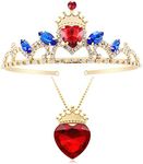 Botrinal Evie Red Heart Necklace and Descendants 3 Crown Gold Tiara Jewelry Set Queen of Hearts Evie for Girls Teen Halloween, Adjustment, Metal, Cubic Zirconia