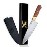 XE Stainless Steel Chef Knife – 8 Inch Cooking Knife with Ergonomic Handle for Vegetable, Full Tang Professional Kitchen Knife for Home and Restaurant with Leather Sheath