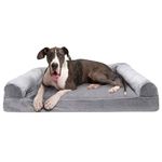 Furhaven XXL Memory Foam Dog Bed Faux Fur & Velvet Sofa-Style w/Removable Washable Cover - Smoke Gray, Jumbo Plus (XX-Large)