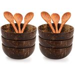 ZENFUN 6 Pack Wood Bowl, Coconut Bowls with 6 Wooden Spoon, 15 Oz Polished Coconut Bowls, Natural Coconut Shell Bowls Set for Vegan Organic Salad, Smoothie or Buddha Bowls