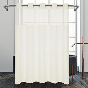 River Dream Extra Long Fabric Shower Curtain or Liner with Sheer Window, No Liner Included or Needed, Water Repellent, Machine Washable, Beige, 71x 86 inches