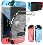 HEYSTOP Case Compatible with Nintendo Switch Dockable Clear TPU Protective Case Cover Compatible with Nintendo Switch Grip with a Switch Tempered Glass Screen Protector and 6 Thumb Stick Caps