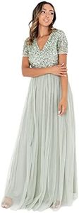 Maya Deluxe Maya Berry Embellished Halter Neck Maxi Dress Robe de Demoiselle d'honneur, Vert, 48
