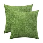 CaliTime Pack of 2 Cozy Throw Pillow Covers Cases for Couch Sofa Home Decoration Solid Dyed Soft Chenille 16 X 16 Inches Forest Green