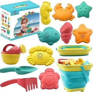 Beach Toys for Kids - Sand Toys Set Includes Collapsible Sand Bucket Shovel and Sand Rake Toys for Beach 12 PCS, Sandbox Toys Sandcastle Building Kit with Waterproof Net (A)