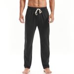 Amy Coulee Mens Cotton Yoga Sweatpants Casual Open Bottom Joggers Lightweight Running Athletic Pants with Pockets (Black, M)