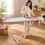 Lifelong Foldable Ironing Board with Steel Frame, Heat-Resistant Cover | Heavy-Duty & Durable Iron Board with Stand | Adjustable Height, Anti-Skid Legs, Portable & Space-Saving Design (Silver & White)