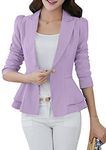 OMZIN Women's Open Front Long Sleeve Casual Cropped Jacket Work Office Blazer Cardigan Purple S