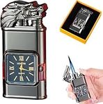 Windproof Lighter Vintage Watch Bezel Jet Flame Torch, 2024 New Dual Flame Torch Lighter Cool Lighters, Refillable Butane Lighter, for Outdoor, Camping, Men's Gifts (Black-Loong)