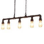 LightInTheBox Rustic Industrial Water Pipe Chandeliers, Steampunk Pendant Light Fixture 5-Light Edison Farmhouse Ceiling Lamp for Dining Room Living Room Bar