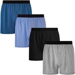 INNERSY Boxer Shorts for Men Loose Fit y Fronts Underwear Cotton Underpants Pack of 4 (M, Black/Grey/Dark Blue/Blue)