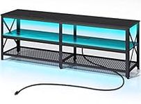 Rolanstar TV Stand with Led Lights & Power Outlets for 32/40/45/55/60/65/70 inch TVs, Entertainment Center with Open Storage, TV Table, 3-Tier Television Stands for Living Room, Black