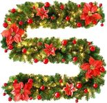 Christmas Garland, 2.7m Christmas Rattan Christmas Artificial Flower Vine for Home Stairs Fireplace Front Porch Door Display Indoor Outdoor Christmas Decor(Green,2.7M)