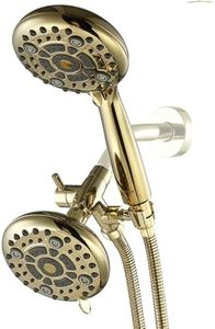 G-Promise High Pressure Dual Shower Head Combo | 72 Inches Flexible Stainless Steel Hose, 3-Way Solid Brass Diverter Bracket (Polished Brass)