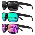 Sunglasses Men Polarized Sunglasses for Men Women Classic Sports Sun Glasses Driving Running Fishing with UV400 Protection (3 Pack) Grey/Green/Purple-red