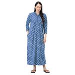 Glossia Fashion Blue Polka Dot Print Soft Warm Blanket Fabric Women Maxi Woolen Nighty/Night Gown(Free Size; WNTY-D2-BL)