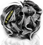 XXL 90g Charcoal Shower Loofah 3 Pack by Tilcare - Perfect Bath Sponge for Exfoliating for Men & Women - Body Scrubber Brush for Cleansing and Smooth Skin - Scrubbies that Remove Excess Oil and Dirt