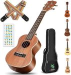 CAHAYA Concert Ukulele Kit Beginner Starter 23 Inch with Gig Bag, Rainbow Strap, Fretboard Stickers, for Both Adults and Kids, Sapele, Model CY0070