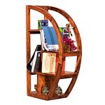 SHRI MINTU'S ART Solid Sheesham Wood Bookshelf for Living Room | Wooden Corner Shelf with 3 Open Shelf Storage for Home Dcor | D Shape Bookcase for Office | Rosewood, Honey Finish