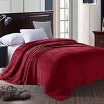 Exclusivo Mezcla Queen Size Fleece Bed Blanket, 230x230 CM Soft Jacquard Weave Waffle Pattern Blankets for Bed Settees, Burgundy Blanket