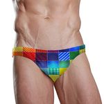 Dallonan Swim Brief Bikini Fashion Beach Athletic Swimwear Briefs, Rainbow Buffalo Plaid, Large