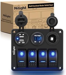 Nilight - 90117G 4 Gang Rocker Switch Panel Waterproof Pre-Wired Aluminum Switch Panel with Dual USB Cigarette Lighter Socket Voltmeter12V-24V DC ON Off Switch Panel for Cars Rvs Trucks, Blue