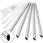 [Angled Tips] 5 Pcs 10" Reusable Bubble Tea Straws & Smoothie Straws, 0.5" Wide Stainless Steel Straws, Metal Straws for Bubble Tea/Tapioca Pearl, Milkshakes, Jumbo Drinks | 2 Cleaning Brushes