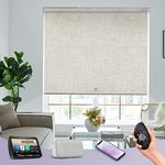 Graywind Smart Roller Shades Blackout Motorized Window Blinds Remote Voice Control Fabric Automatic Blinds with Valance, Custom Size (Linen Beige)