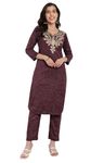 FNOCKS Winter Wear Warm Woollen Embroidery Work Kurta Pant Set for Women's (2 Pcs) Maroon