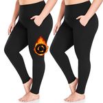 FULLSOFT 2 Pack Plus Size Fleece Lined Leggings with Pockets for Women - High Waist Stretchy 1X-4X Yoga Pants - Thermal Leggings for Winter Workout Running(2XL-Black,Black)