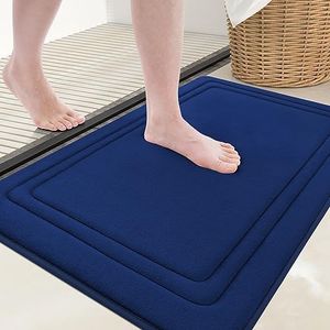 Grandaily Memory Foam Bath Mat Rug 24x16, Ultra Soft, Non-Slip and Absorbent Bathroom Rugs, Machine Wash Dry, Comfortable Bath Rug Carpet for Bathroom Floor, Tub and Shower, Navy Blue